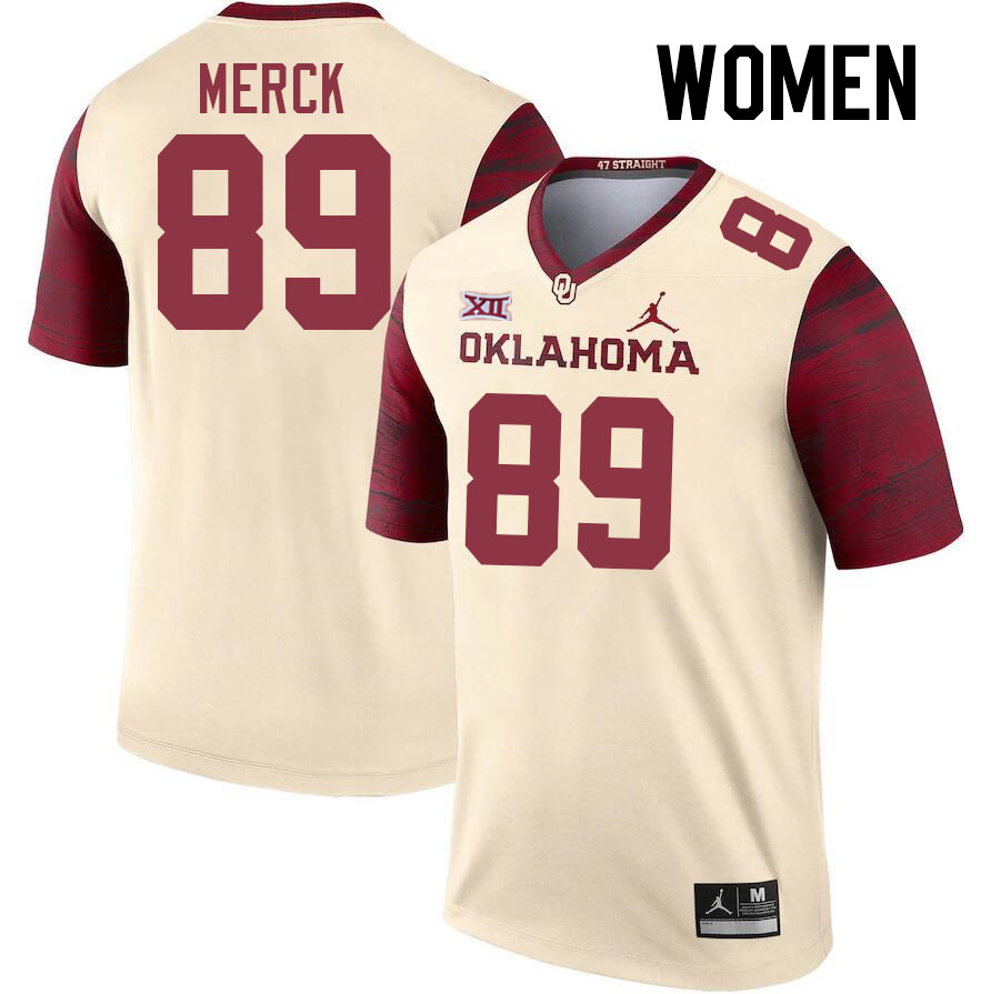 Women #89 Eli Merck Oklahoma Sooners College Football Jerseys Stitched Sale-Cream - Click Image to Close